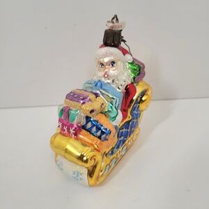 Special Delivery Santa Sleigh Gifts Blown Glass Christmas Ornament Poland 2002